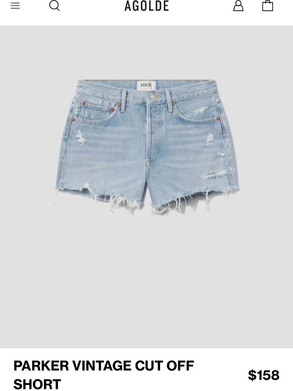 AGOLDE Parker Vintage Cut Off Denim Shorts size 28